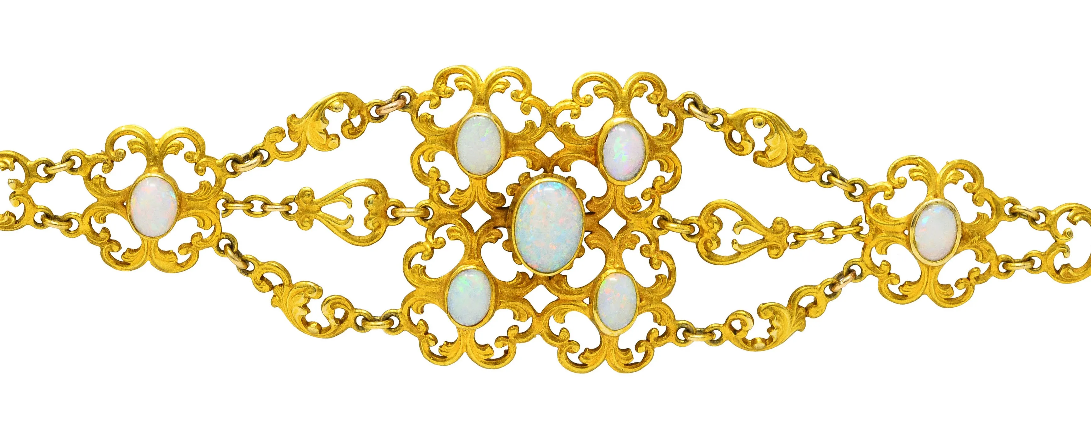 Victorian Opal 14 Karat Gold Scroll Link Bracelet