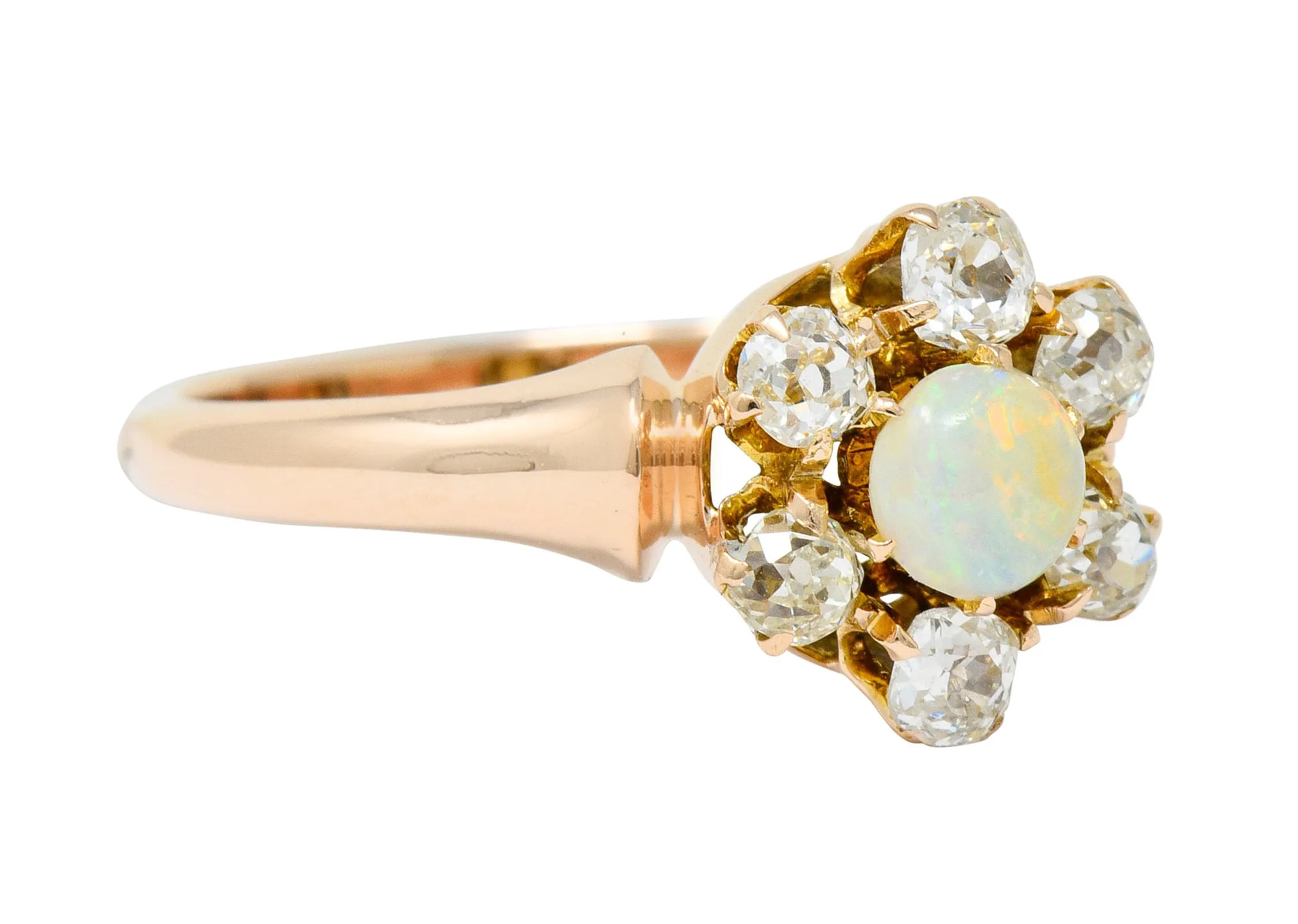 Victorian Opal Diamond 14 Karat Rose Gold Cluster Ring