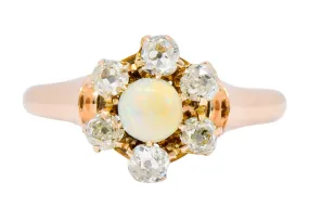 Victorian Opal Diamond 14 Karat Rose Gold Cluster Ring