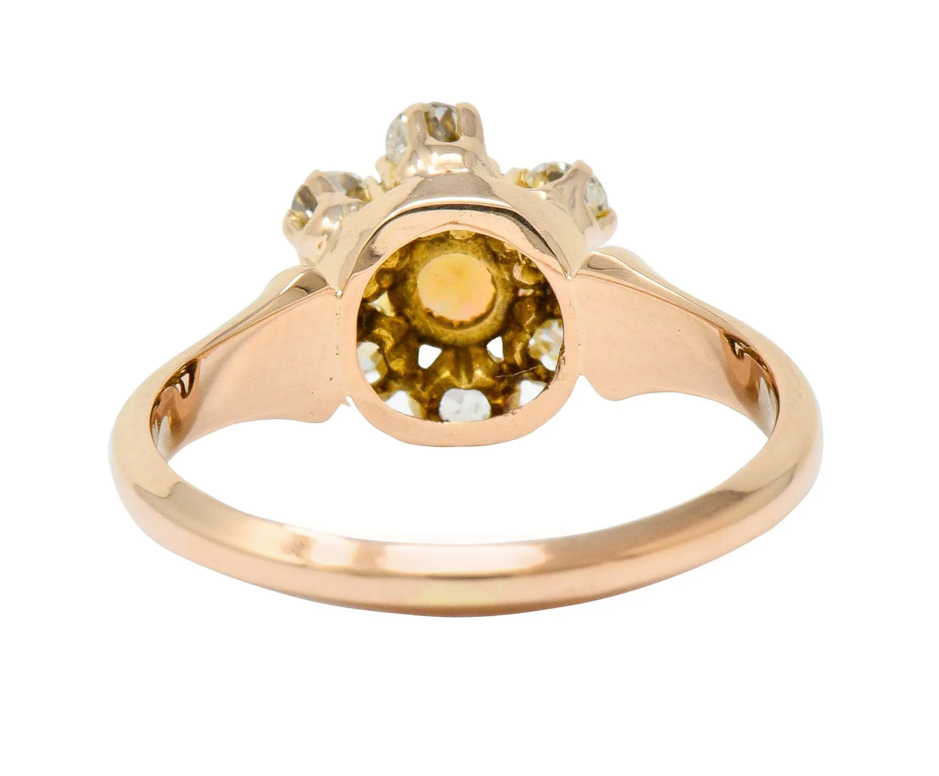 Victorian Opal Diamond 14 Karat Rose Gold Cluster Ring