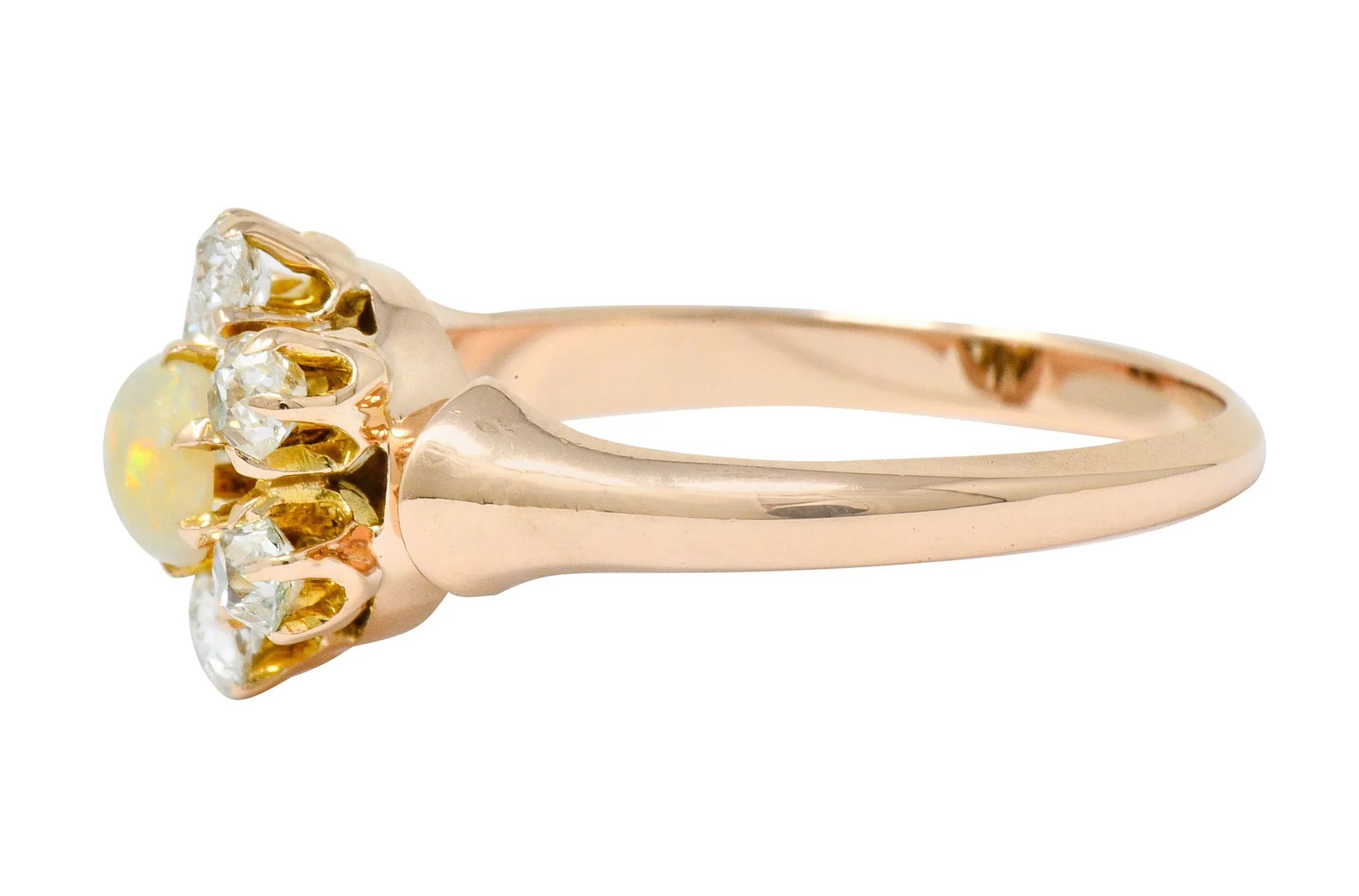 Victorian Opal Diamond 14 Karat Rose Gold Cluster Ring