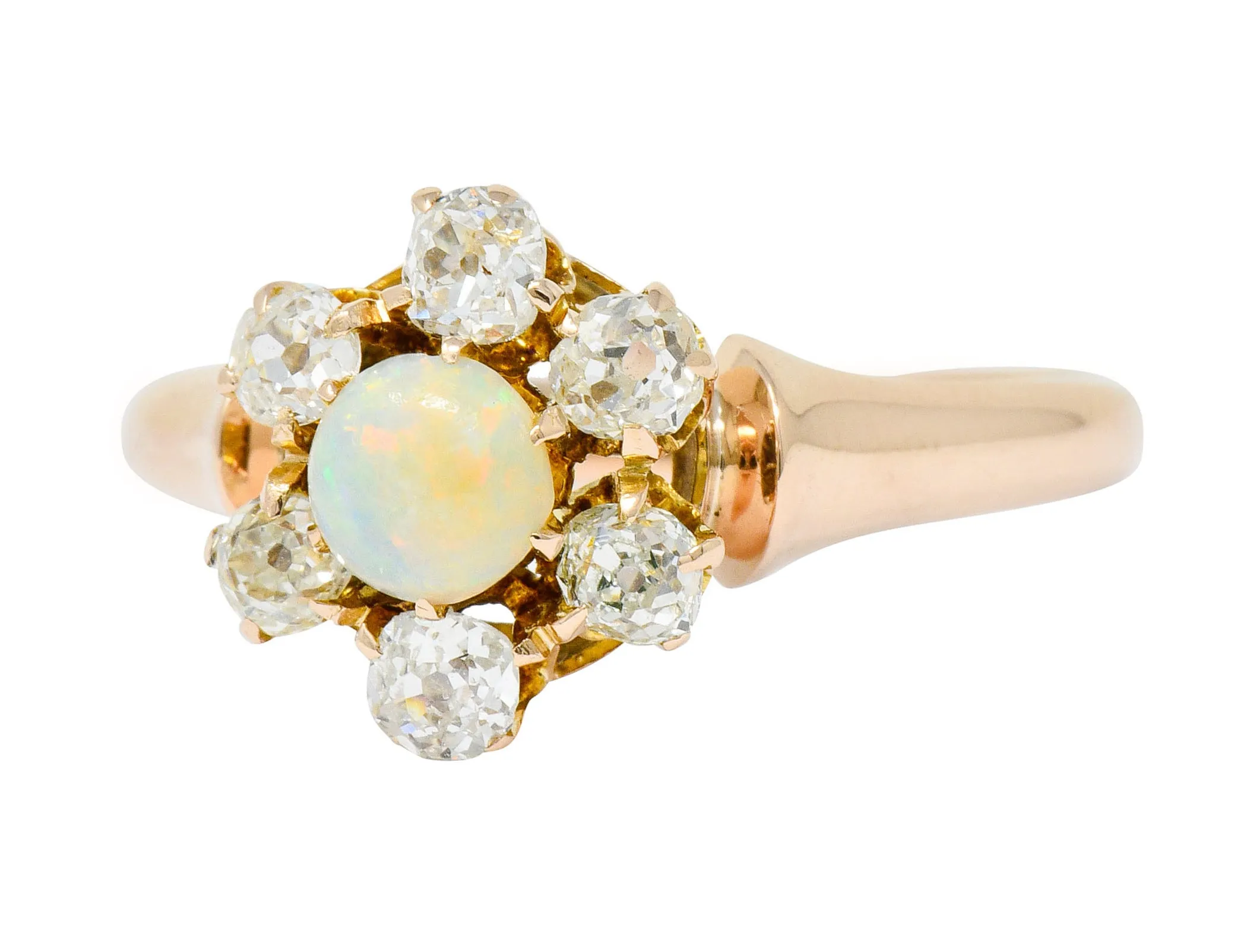 Victorian Opal Diamond 14 Karat Rose Gold Cluster Ring