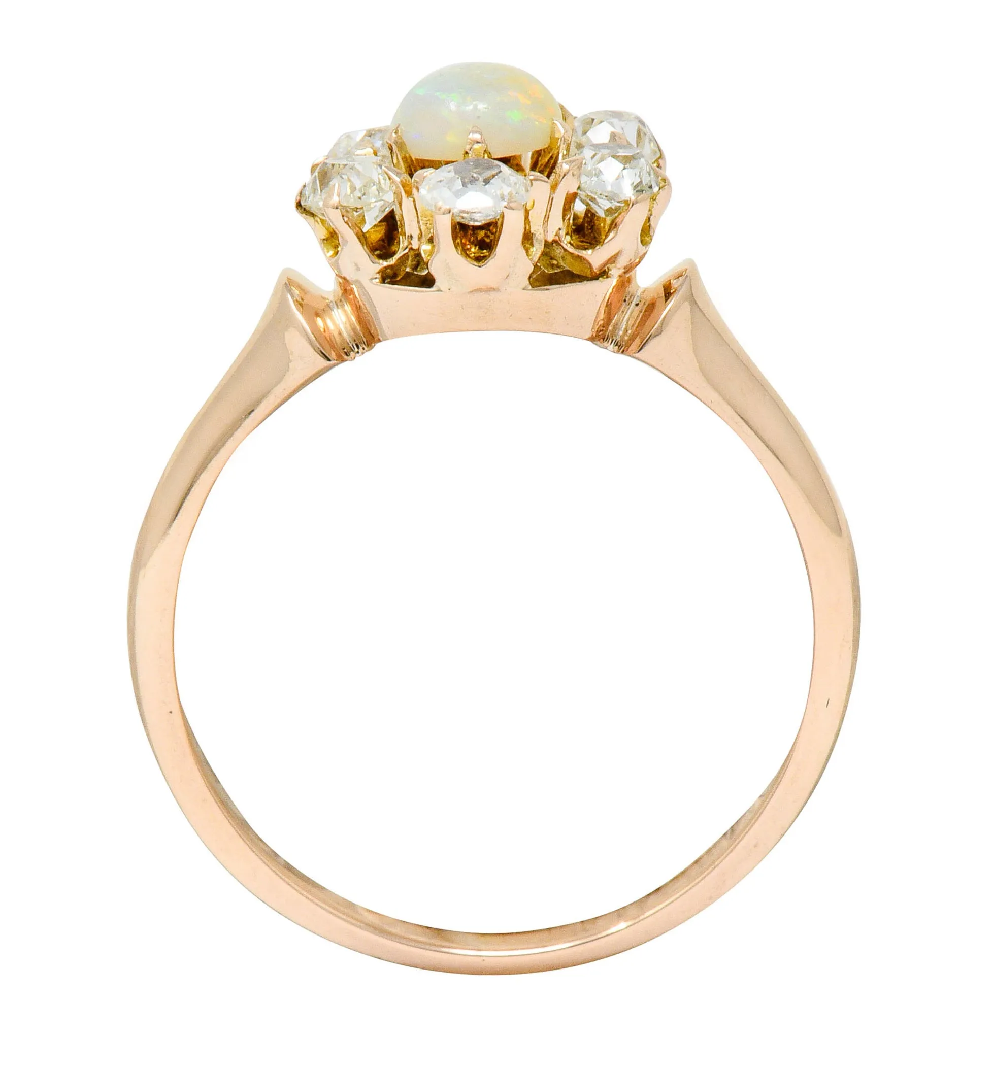 Victorian Opal Diamond 14 Karat Rose Gold Cluster Ring