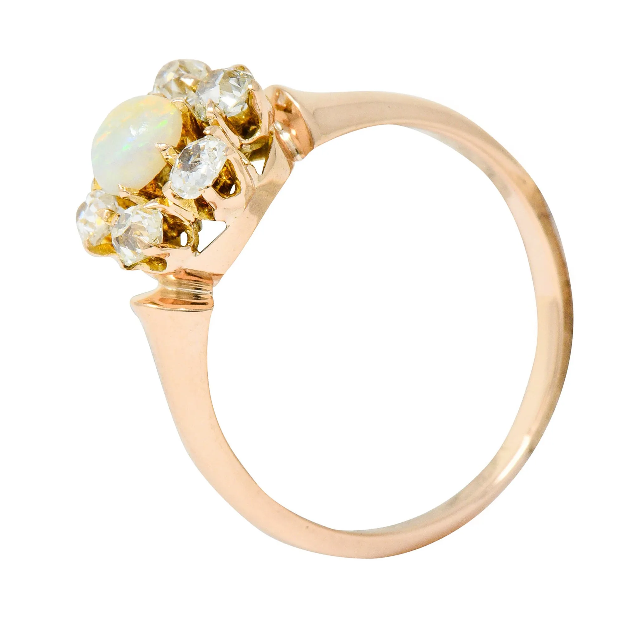 Victorian Opal Diamond 14 Karat Rose Gold Cluster Ring