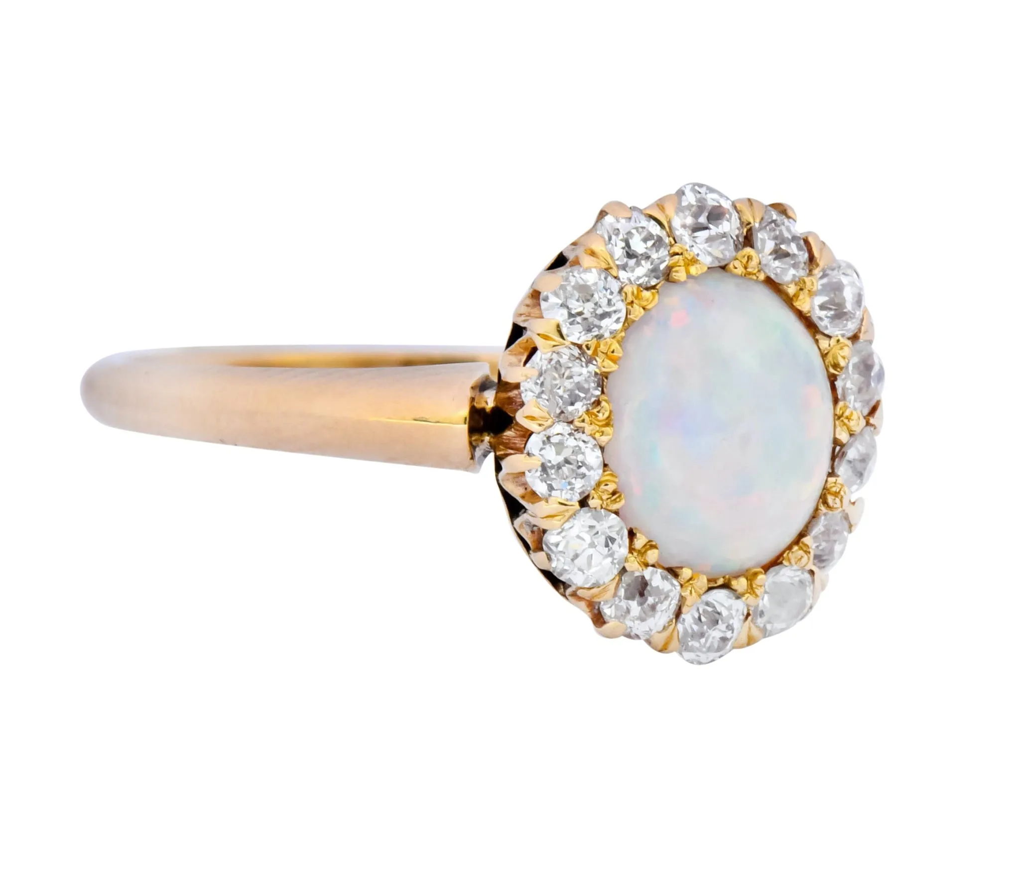 Victorian Opal Diamond 18 Karat Rose Gold Cluster Ring Circa 1900