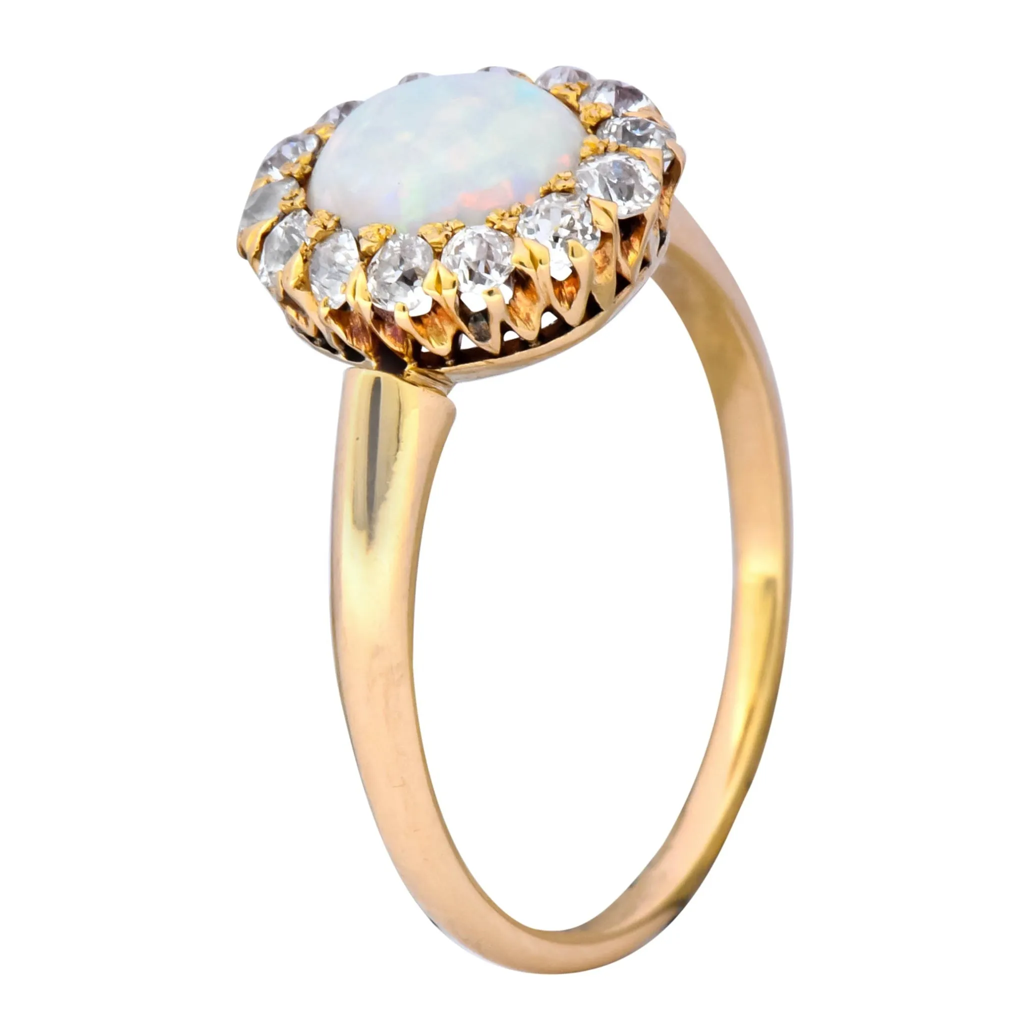 Victorian Opal Diamond 18 Karat Rose Gold Cluster Ring Circa 1900