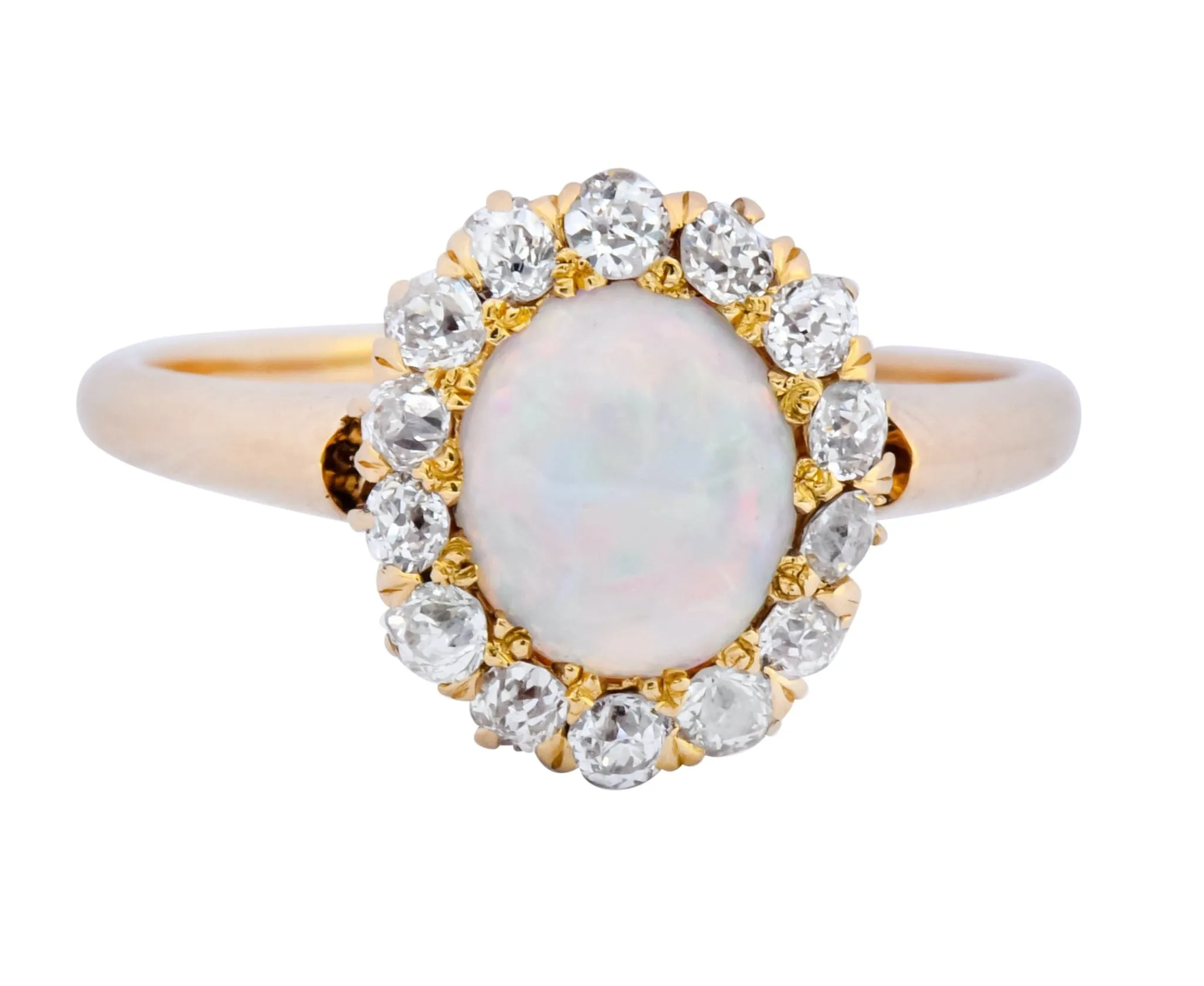 Victorian Opal Diamond 18 Karat Rose Gold Cluster Ring Circa 1900