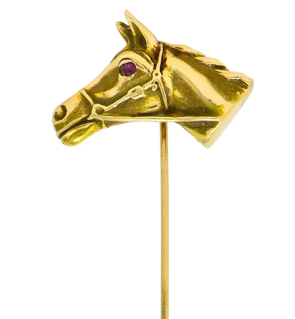 Victorian Ruby 14 Karat Gold Horse Stickpin