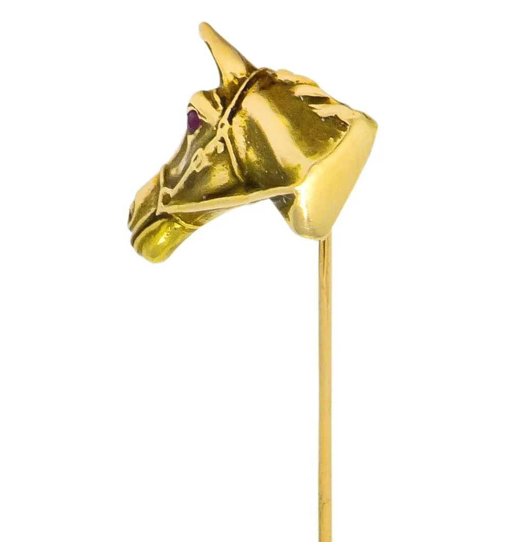 Victorian Ruby 14 Karat Gold Horse Stickpin