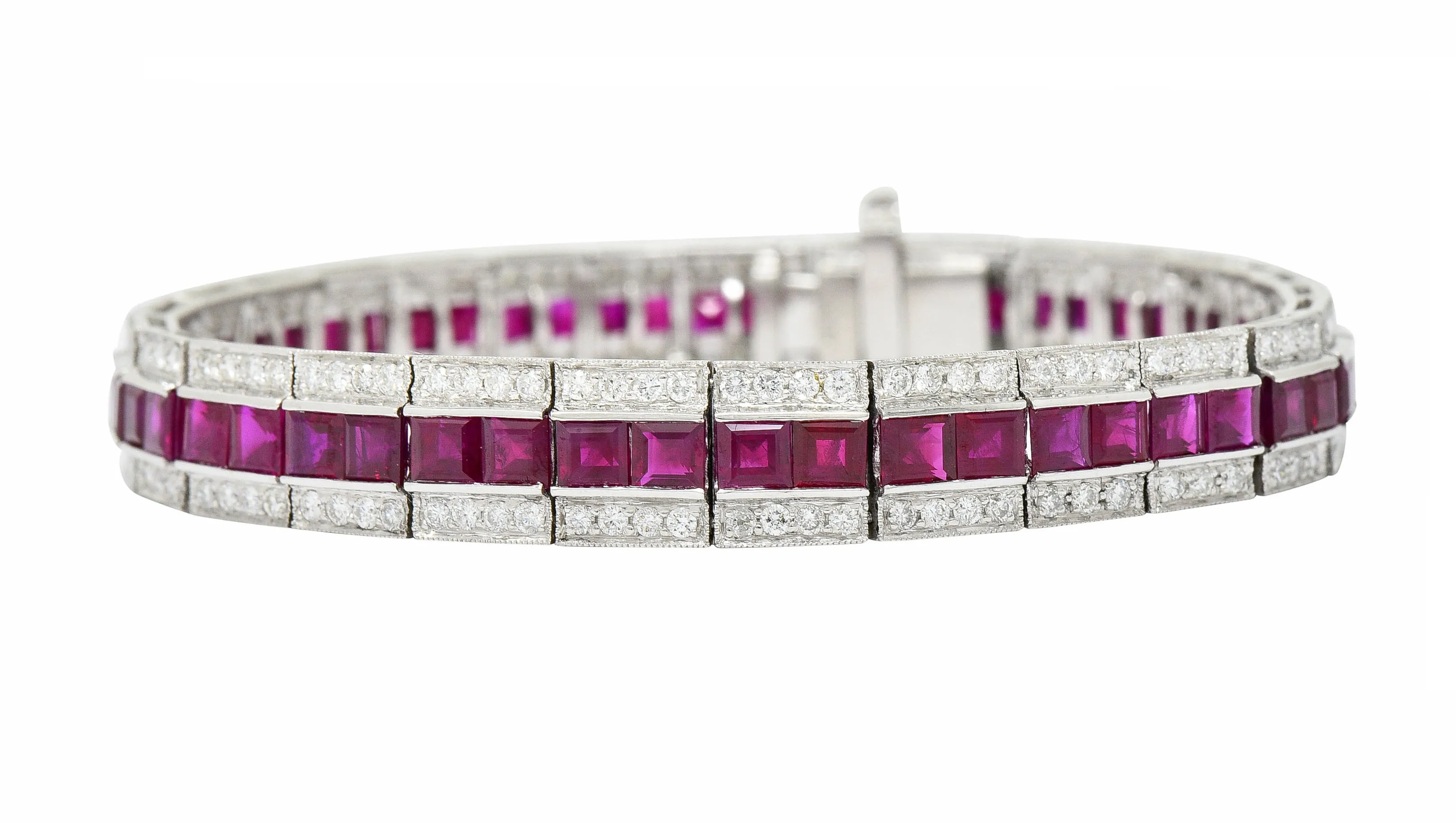 Vintage 14.00 CTW Ruby Diamond Platinum Line Bracelet