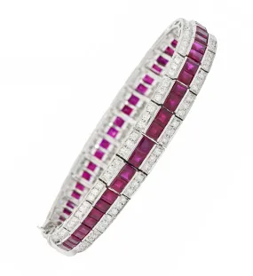 Vintage 14.00 CTW Ruby Diamond Platinum Line Bracelet