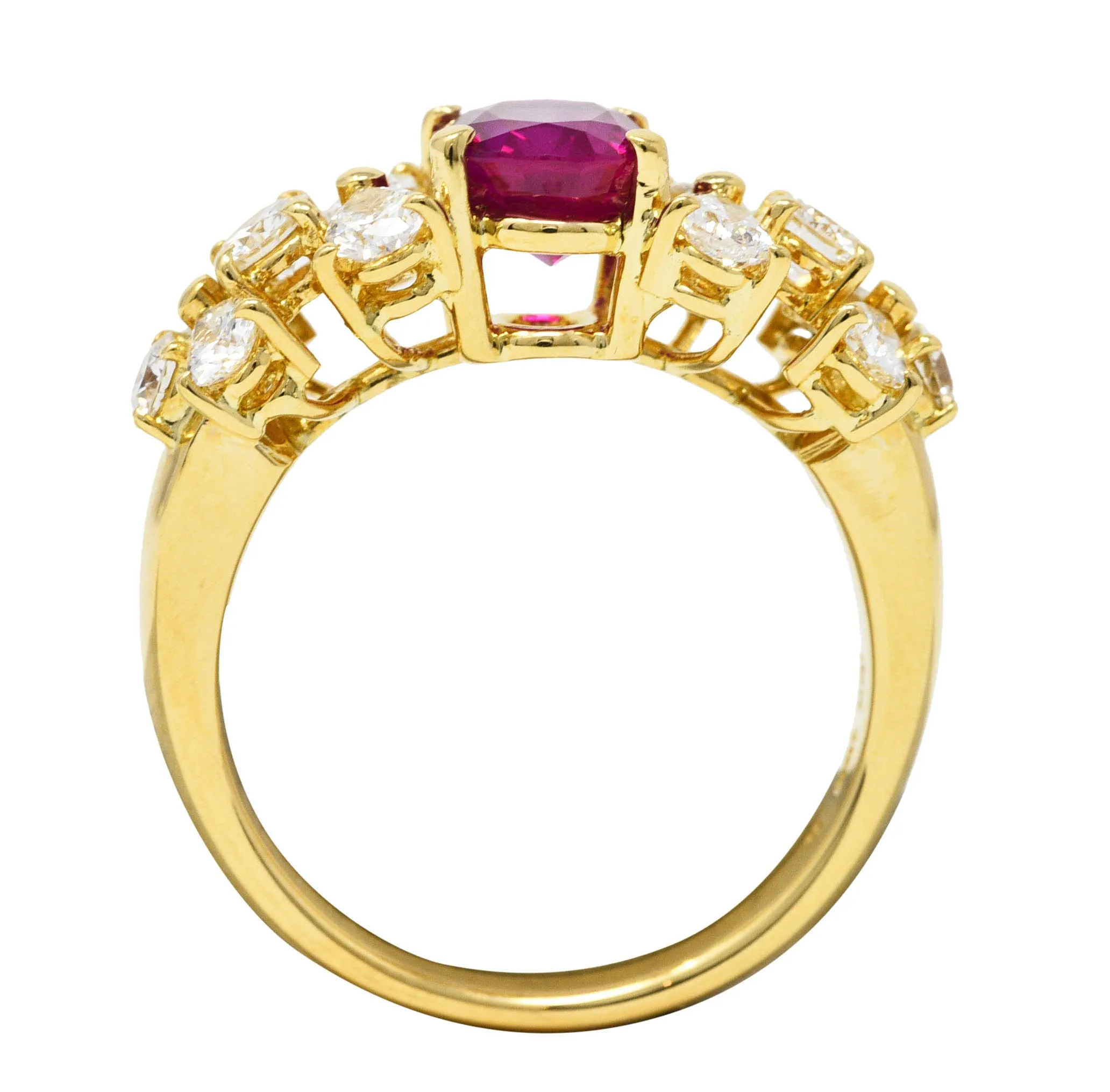 Vintage 2.77 CTW Oval Cut Burma Ruby Pear Cut Diamond 18 Karat Yellow Gold Cluster Ring GIA