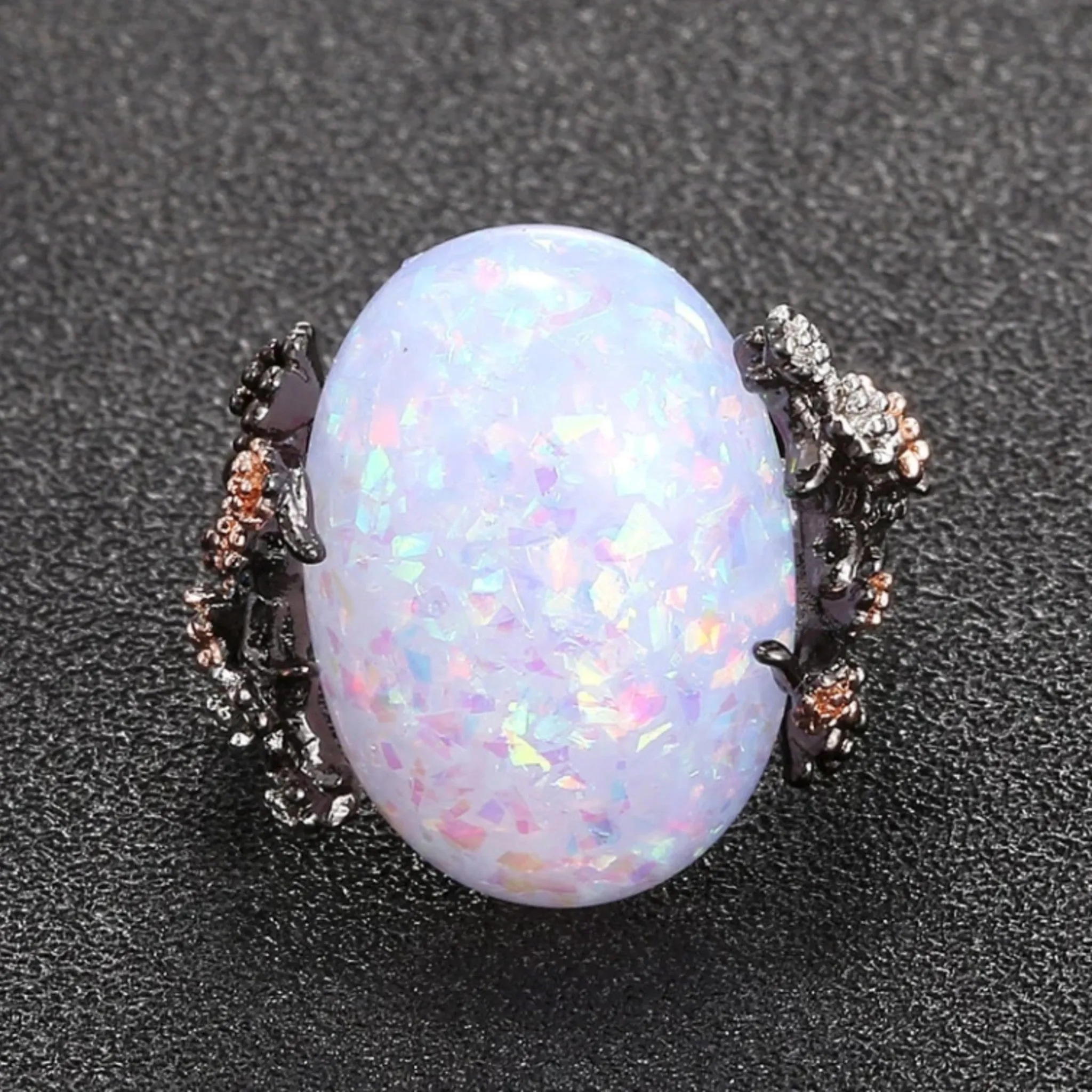 Vintage White Fire Opal Natural Stone Ring