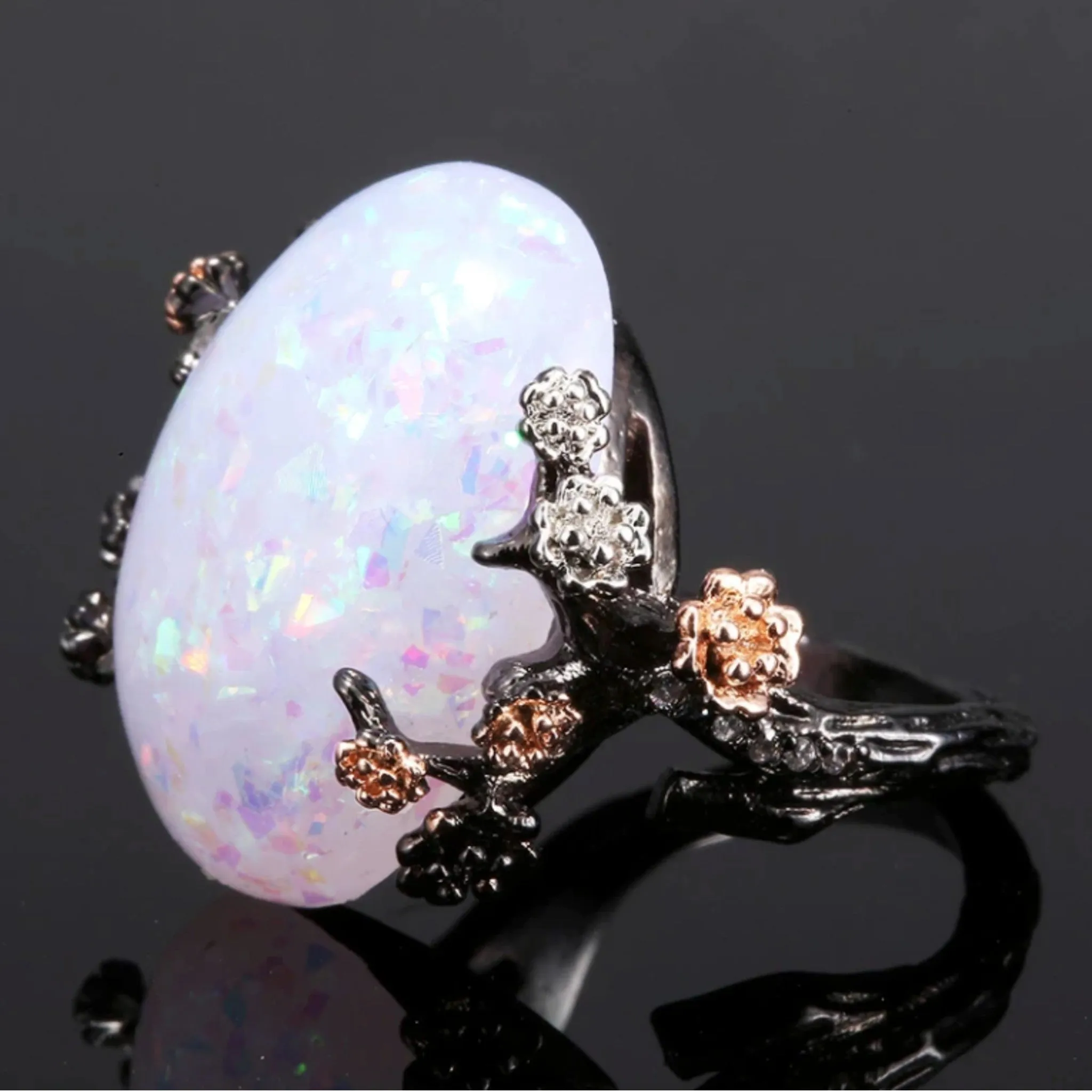 Vintage White Fire Opal Natural Stone Ring