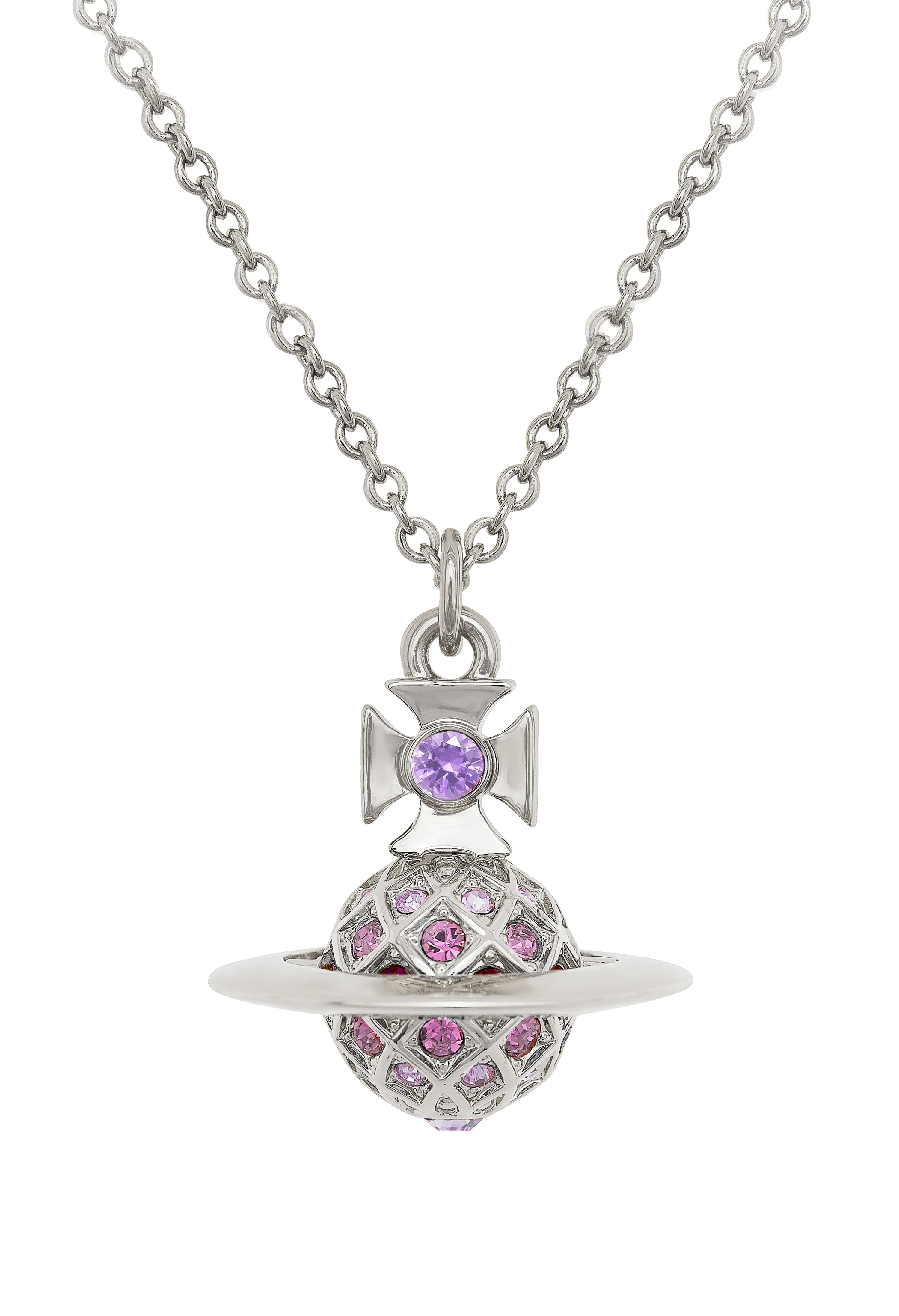 Vivienne Westwood Willa Violet / Amethyst Crystal Orb Pendant Platinum Plated