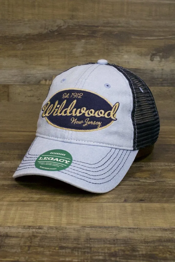 Wildwood Hat | Wildwood New Jersey Est 1912 Oval Logo Light Blue / Navy Trucker Hat