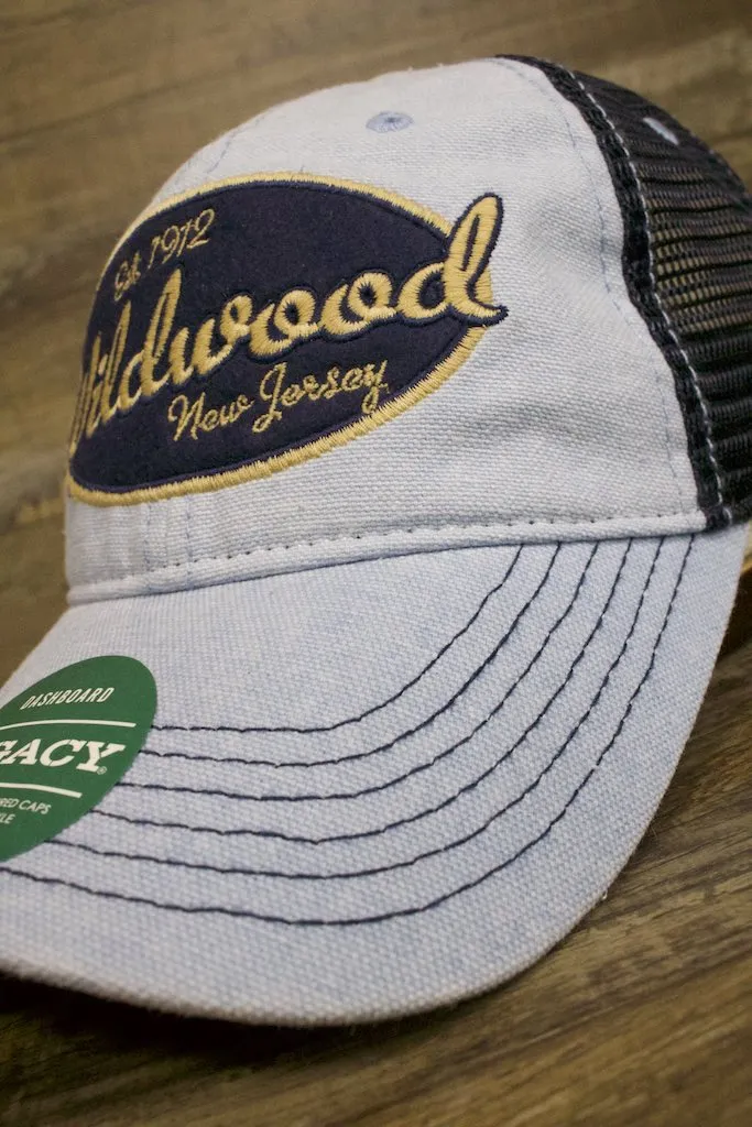 Wildwood Hat | Wildwood New Jersey Est 1912 Oval Logo Light Blue / Navy Trucker Hat