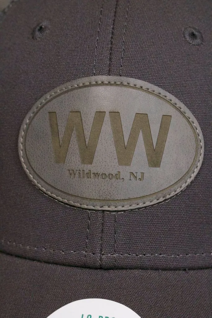 Wildwood hat | Wildwood New NJ Dark Gray Leather applique logo trucker hat