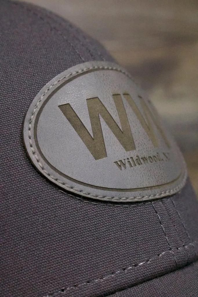 Wildwood hat | Wildwood New NJ Dark Gray Leather applique logo trucker hat