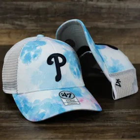 Women’s Philadelphia Phillies Tie Dye Print Gray Bottom Mesh Trucker Hat | White Mesh Snapback