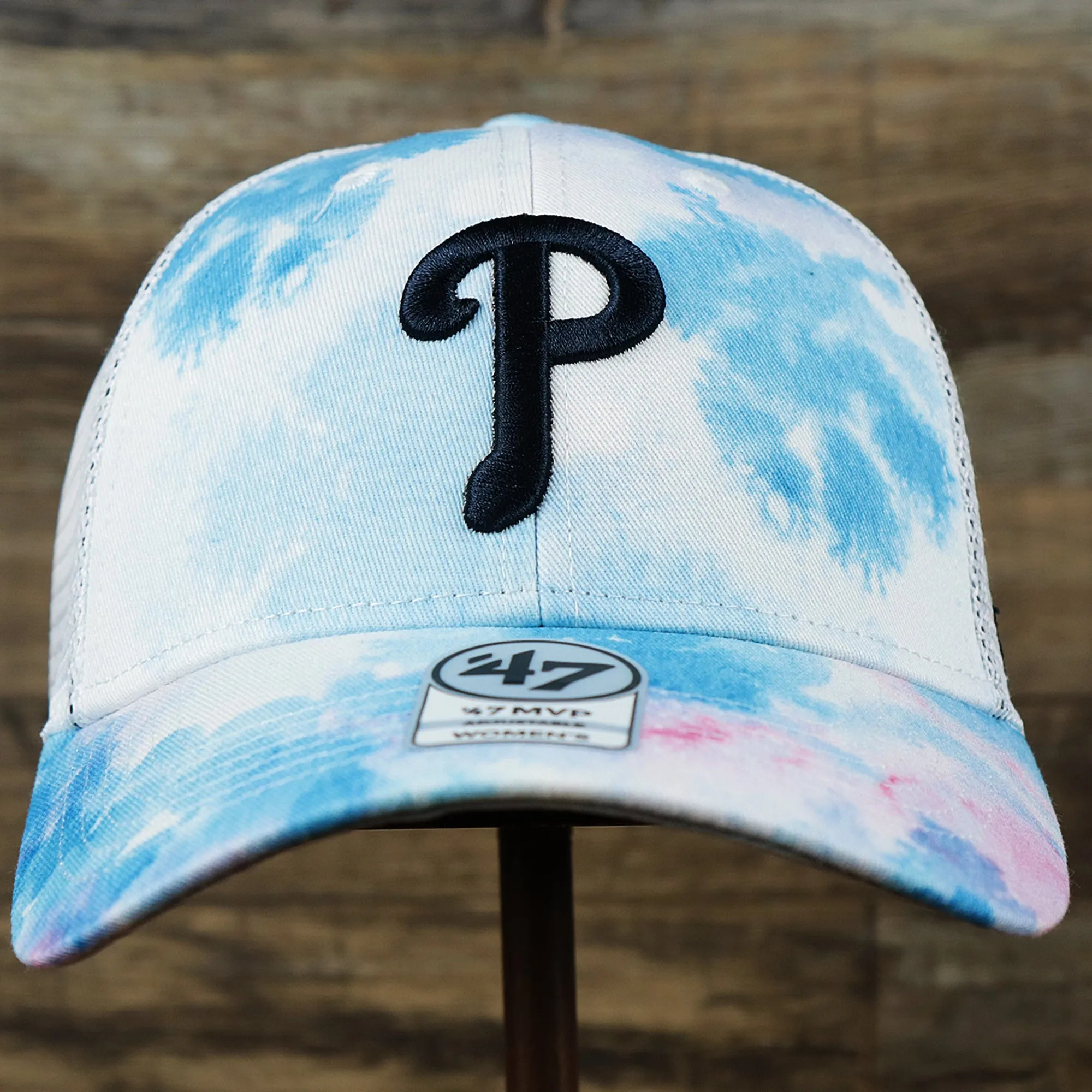 Women’s Philadelphia Phillies Tie Dye Print Gray Bottom Mesh Trucker Hat | White Mesh Snapback