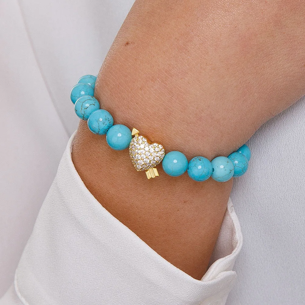 Women's Turquoise Diamond Heart Beaded Bracelet