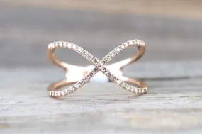 X Cross 14k Rose Gold Diamond Adjustable Love Promise Ring Band Shaped Large Fashion 0.30 carats