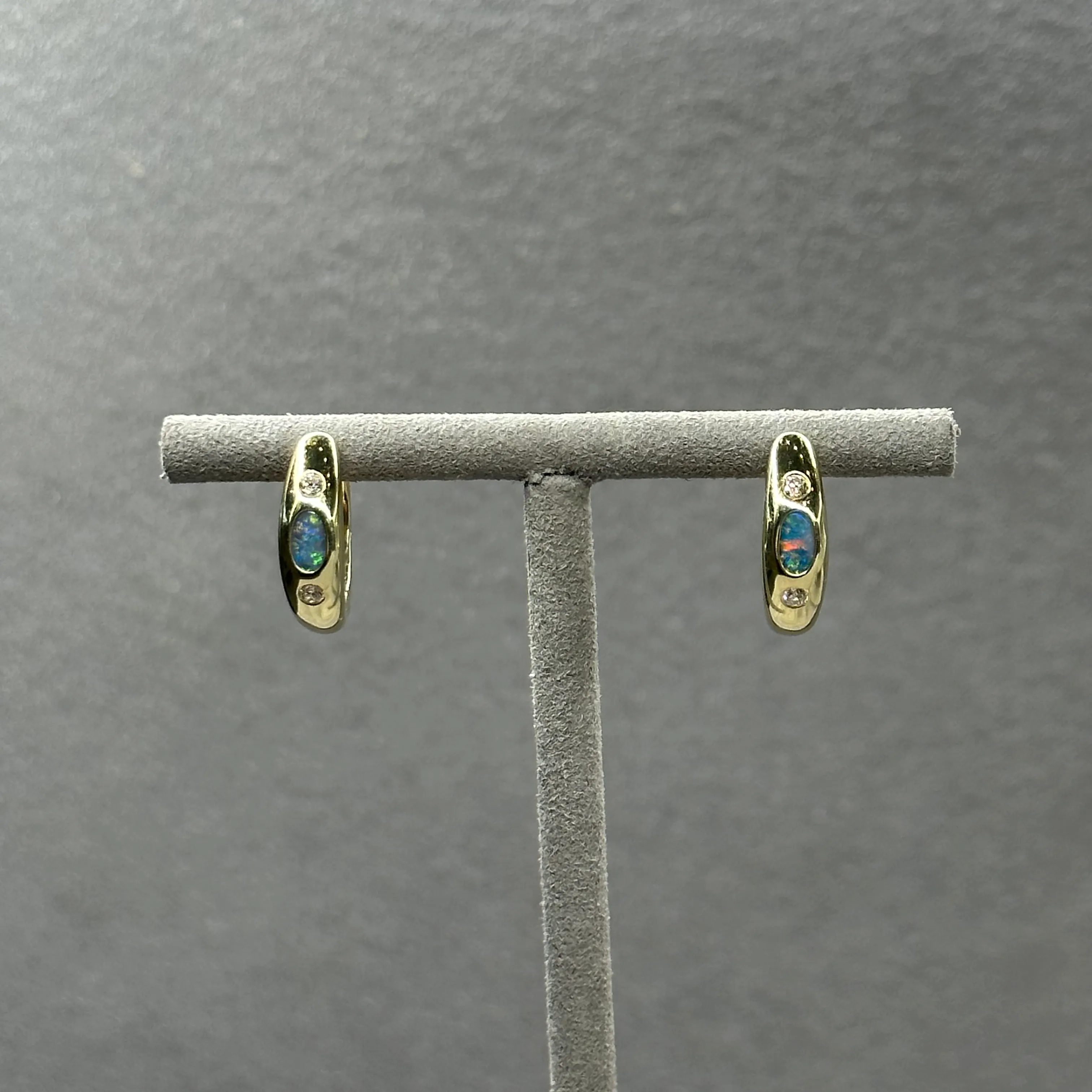 Yellow Gold Burnish Opal and Diamond Huggies